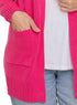 Fuchsia Pink Basic Pocket Cardigan - Khotwh